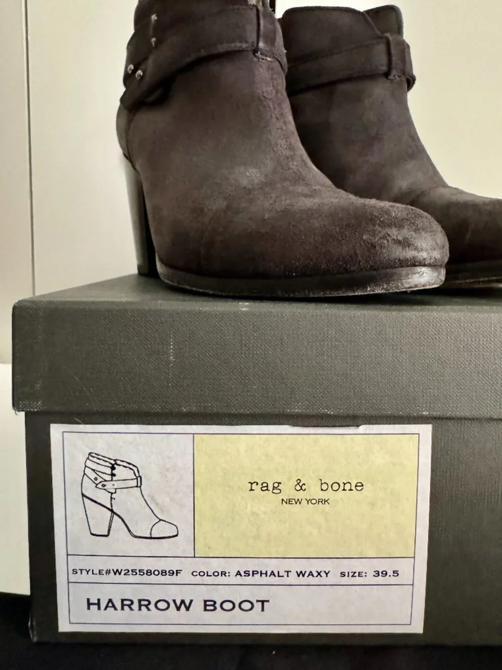 Rag & Bone NY Harrow Boot Asphalt Waxy Gray Leather Ankle Boots Size EU 39.5